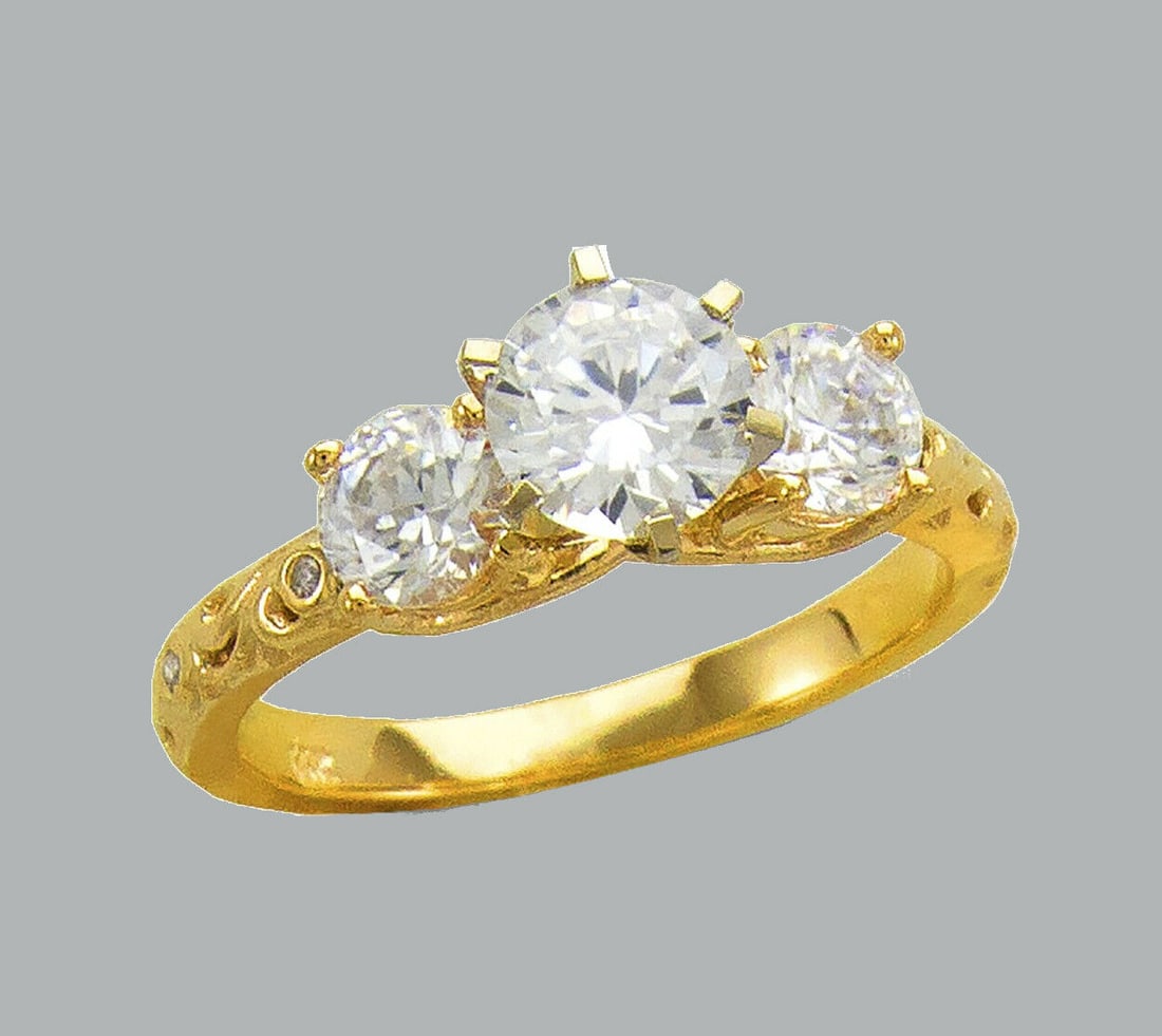 NEW 14K YELLOW GOLD LADIES CZ ENGAGEMENT RING 3 STONE (1 of 1)