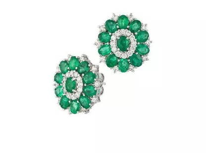 18KT LARGE FANCY 4.50CT EMERALD AND DIAMOND EARRINGS: 18KT LARGE FANCY 4.50CT EMERALD AND DIAMOND EARRINGS The Following Item we are offering is a Rare Important Radiant 18KT Gold Large Rare Gorgeous Fancy Emerald and Diamond and Earrings. Earrings are
