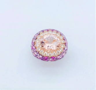 18KT GOLD GORGEOUS 10CT FANCY PINK SAPPHIRE MORGANITE RING: 18KT GOLD GORGEOUS 10CT FANCY PINK SAPPHIRE MORGANITE RING The Following Item we are offering is a Rare Important Radiant 18KT Gold Gorgeous Large Fancy Morganite Fancy Pink Sapphire and Diamond