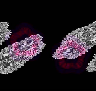 18KT LRG RUBY DIAMOND GOLD FLORAL EARRINGS: 18KT LRG RUBY DIAMOND GOLD FLORAL EARRINGS 18KT LRG RUBY DIAMOND GOLD FLORAL EARRINGS Last Call The Following Items we are offering is a Rare Important Pair of 18KT White Gold Large Alhambra Pattern