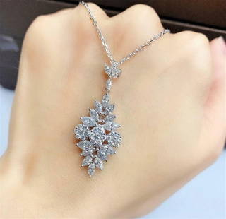 18KT FANCY LARGE BLING DIAMOND DROP PENDANT NECKLACE: 18KT FANCY LARGE BLING DIAMOND DROP PENDANT NECKLACE The Following Item we are offering are these Extremely Rare Beautiful 18KT Gold Fine Fancy Cut White Diamond Bling Statement Pendant Necklace