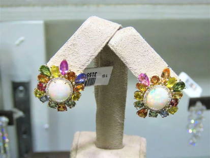 18KT GOLD LARGE GORGEOUS RADIANT FIERY OPAL SAPPHIRE EARRINGS: 18KT GOLD LARGE GORGEOUS RADIANT FIERY OPAL SAPPHIRE EARRINGS 18KT GOLD LARGE GORGEOUS RADIANT FIERY OPAL SAPPHIRE EARRINGS The Following Items we are offering is a Rare Important Estate Radiant Pair