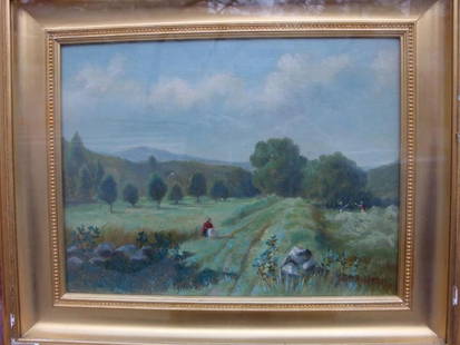 HARVESTING ENGLAND PAINTING, DAVID RICHARDS 1903!!: HARVESTING ENGLAND PAINTING, DAVID RICHARDS 1903!! RARE HARVESTING ENGLAND PAINTING, DAVID RICHARDS 1903!! Search Last Call