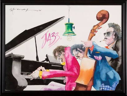 ORIG FRAMED LEO MEIERSDORFF 1934-1994 JAZZ PAINTING: ORIG FRAMED LEO MEIERSDORFF 1934-1994 JAZZ PAINTING The Following Item we are offering is a Beautiful Large Lovely Painting featuring Colorful Jazz Musicians. Exquisitely done by Leo Meiersdorff (1934