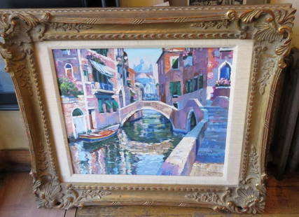 IMPORTANT NEW YORK ESTATE FRAMED MIXED MEDIA OIL VENICE HOWARD BEHRENS PAINTING: IMPORTANT NEW YORK ESTATE FRAMED MIXED MEDIA OIL VENICE HOWARD BEHRENS PAINTING The Following Item we are Offering is An Outstanding Rare Important Original Signed Mixed Media Oil Painting by Famed Wa