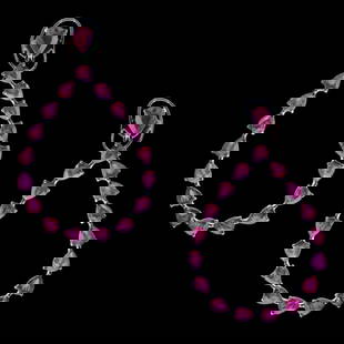 18KT GOLD LRG GORGEOUS 13CT RUBY DANGLE EARRINGS: 18KT GOLD LRG GORGEOUS 13CT RUBY DANGLE EARRINGS 18KT GOLD LRG GORGEOUS 13CT RUBY DANGLE EARRINGS The Following Items we are offering is a Rare Pair of Radiant 18KT White Gold Gorgeous Ruby Dangle