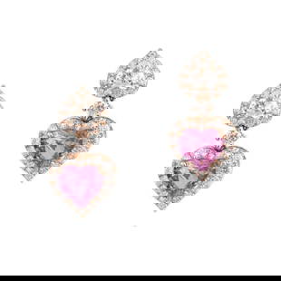 GLITTERING EMERALD HEART DIAMOND EARRINGS: GLITTERING EMERALD HEART DIAMOND EARRINGS The Following Item we are offering is this Rare Important Radiant 18KT Gold Gorgeous Glittering and Sparkling Magnificent Fancy Pink Sapphire Heart and