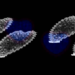 18KT 5CT SAPPHIRE DIAMOND HEART EARRINGS: 18KT 5CT SAPPHIRE DIAMOND HEART EARRINGS 18KT 5CT SAPPHIRE DIAMOND HEART EARRINGS The Following Item we are offering is this Beautiful Rare Important 18KT White Gold Blue Sapphire and Diamond Heart