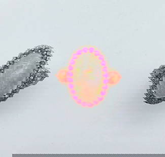 18KT OPAL PINK SAPPHIRE ORANGE SAPPHIRE DIAMOND RING: 18KT OPAL PINK SAPPHIRE ORANGE SAPPHIRE DIAMOND RING The Following Items we are offering is this Rare Important Radiant 18KT Gold LARGE Glittering and Sparkling Magnificent Fancy Multi colored Opal