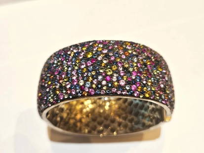 CLEARANCE! NWT $6,500 LARGE FANCY COLORFUL SAPPHIRE CUFF BANGLE BRACELET: CLEARANCE! NWT $6,500 LARGE FANCY COLORFUL SAPPHIRE CUFF BANGLE BRACELET The Following Item we are offering is a Rare Important Radiant Rare Gorgeous Fancy Rainbow Sapphire Cuff Bangle Bracelet.