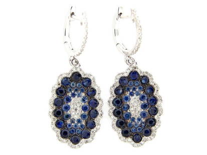 GORGEOUS 14KT GOLD BLUE SAPPHIRE DIAMOND EARRINGS: GORGEOUS 14KT GOLD BLUE SAPPHIRE DIAMOND EARRINGS The Following Items we are offering is a Rare Important Pair of Radiant 14KT GOLD LARGE SAPPHIRE AND DIAMOND EARRINGS. Earrings are comprised of