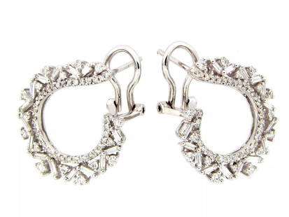 18KT GOLD RARE GORGEOUS LRG DIAMOND BAGUETTE HOOP EARRINGS: 18KT GOLD RARE GORGEOUS LRG DIAMOND BAGUETTE HOOP EARRINGS The Following Items we are offering is a Rare Important Radiant Pair of 18KT Gold Glistening Magnificent Diamond Hoop Earrings. Each