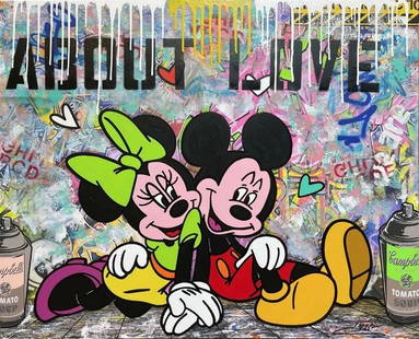 LRG JOZZA MIXED MEDIA MICKEY MOUSE MINNIE MOUSE PAINTING: LRG JOZZA MIXED MEDIA MICKEY MOUSE MINNIE MOUSE PAINTING The Following Item we are offering is a Beautiful Large Lovely Original Mixed Media on Canvas, Signed by Renowned Disney Artist Jozza. Showcasi