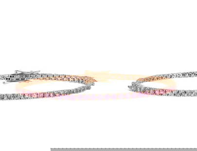 18KT FANCY PINK SAPPHIRE DIAMOND BRACELET: 18KT FANCY PINK SAPPHIRE DIAMOND BRACELET The Following Item we are offering is this Rare Important Radiant 18KT Gold Gorgeous Glittering and Sparkling Magnificent Fancy Round Pink Sapphire Bracelet.