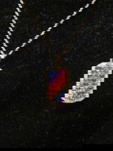 18KT DIAMOND RAINBOW SAPPHIRE TAG PENDANT NECKLACE: 18KT DIAMOND RAINBOW SAPPHIRE TAG PENDANT NECKLACE 18KT DIAMOND RAINBOW SAPPHIRE TAG PENDANT NECKLACE Last Call The Following Item we are offering is this Beautiful Rare Important 18KT Italian White G
