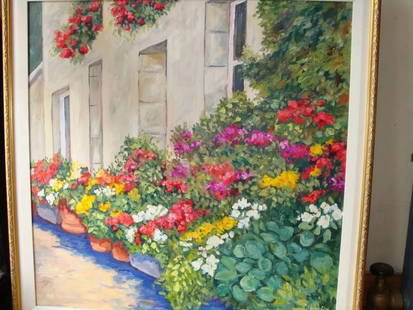 SPECTACULAR FRAMED COLORFUL FLORAL EUROPEAN LANDSCAPE PAINTING NANCY DAY!!!: SPECTACULAR FRAMED COLORFUL FLORAL EUROPEAN LANDSCAPE PAINTING NANCY DAY!!! RARE SPECTACULAR FRAMED COLORFUL FLORAL EUROPEAN LANDSCAPE PAINTING NANCY DAY