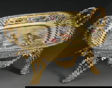 IMPORTANT LRGE 19TH CENTURY SEVRES YELLOW PORCELAIN BRONZE CENTERPIECE BOWL: IMPORTANT LRGE 19TH CENTURY SEVRES YELLOW PORCELAIN BRONZE CENTERPIECE BOWL RARE IMPORTANT LRGE 19TH CENTURY SEVRES YELLOW PORCELAIN BRONZE CENTERPIECE BOWL The Following Item we are offering is A Bea