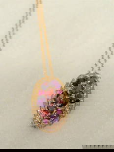 14KT GOLD LRG FANCY SAPPHIRE DIAMOND PENDANT NECKLACE: 14KT GOLD LRG FANCY SAPPHIRE DIAMOND PENDANT NECKLACE 14KT GOLD LRG FANCY SAPPHIRE DIAMOND PENDANT NECKLACE The Following Item we are offering is this Beautiful Rare Important 14KT Rose Gold