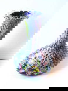 MILLEFIORI MULTI COLOR GLASS VASE FRATELLI TOSO ATTRIBUTED: MILLEFIORI MULTI COLOR GLASS VASE FRATELLI TOSO ATTRIBUTED We are are offering this Rare Important Italian Millefiori Large Multi Colored Flared Rim Glass Vase attributed to Fratelli Toso. Fantastic D
