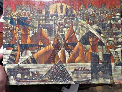 ORG EMBELLISHED DELUXE MIXED MEDIA PAINTING PARIS COUPLE ANDREI PROTSOUK: ORG EMBELLISHED DELUXE MIXED MEDIA PAINTING PARIS COUPLE ANDREI PROTSOUK Last Call!!! Last Chance, Liquidation Clearance!!! The Following Item we are Offering is a Rare Original Mixed Media Deluxe