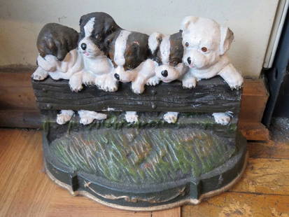 IMPORTANT HEAVY SCULPTED PAINTED CAST IRON DOG STAND: IMPORTANT HEAVY SCULPTED PAINTED CAST IRON DOG STAND ! !! An Exquisite and Beautiful Quality Large Cast Iron Heavy Sculpted Handpainted Group of Dogs. Taken from an Important New York City Sutton