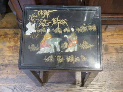 Important Estate Mother of Pearl Precious Stone Estate Carved Wooden Asian Table: Important Estate Mother of Pearl Precious Stone Estate Carved Wooden Asian Table The Following Item we are offering is A Magnificent Museum Quality Important Inlaid Wooden Console Side / Foyer