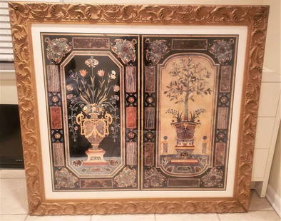 EXQUISITE INLAID STYLE DESIGN LITHOGRAPH PRINT IMPORTANT NJ ESTATE: EXQUISITE INLAID STYLE DESIGN LITHOGRAPH PRINT IMPORTANT NJ ESTATE The Following Item we are Offering is A RARE EXQUISITE Framed Inlaid Design Italian Lithograph Print. Showcasing a Framed in a Beauti
