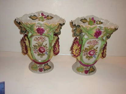 PR OF FINE ESTATE PAINTED PORCELAIN AUSTRIAN STYLE RETICULATED CENTERPIECE VASES: PR OF FINE ESTATE PAINTED PORCELAIN AUSTRIAN STYLE RETICULATED CENTERPIECE VASES PR OF FINE ESTATE PAINTED PORCELAIN AUSTRIAN STYLE RETICULATED CENTERPIECE VASES Search The following Item We are offer