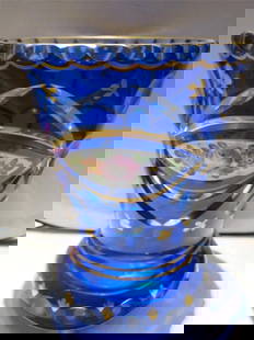 HEAVY 19TH CENTURY HANDPAINTED COBALT BLUE BOHEMIAN MOSER GOLD LEAF VASE!!: HEAVY 19TH CENTURY HANDPAINTED COBALT BLUE BOHEMIAN MOSER GOLD LEAF VASE!! HEAVY 19TH CENTURY HANDPAINTED COBALT BLUE BOHEMIAN MOSER GOLD LEAF VASE!! The Following Item we are offering is this Rare HE