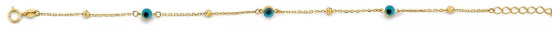 NEW 14K YELLOW GOLD SKY BLUE COLOR EVIL EYE BRACELET: NEW 14K YELLOW GOLD SKY BLUE COLOR EVIL EYE BRACELET 14K YELLOW GOLD NEW SKY BLUE COLOR EVIL EYE BRACELET WEIGHT: 1.6 g