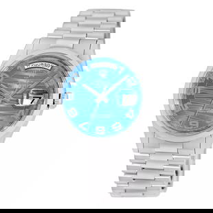 ROLEX PLATINUM 36MM DAY DATE PRESIDENT BLUE WAVE 118206 BOX WARRANTY MINTY: ROLEX PLATINUM 36MM DAY DATE PRESIDENT BLUE WAVE 118206 BOX WARRANTY MINTY ROLEX Platinum 36mm Day Date President Blue Wave 118206 Box Warranty Certified Pre-Owned Gent's Platinum 36mm Rolex Day-Date
