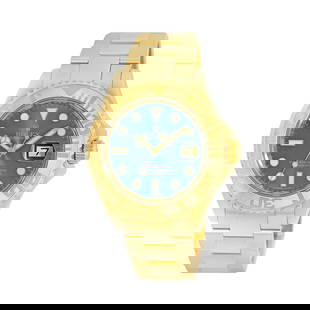 ROLEX 18K YELLOW GOLD 40MM YACHT-MASTER BLUE DIAL 16628 WARRANTY BOX MINTY: ROLEX 18K YELLOW GOLD 40MM YACHT-MASTER BLUE DIAL 16628 WARRANTY BOX MINTY ROLEX 18K Yellow Gold 40mm Yacht-Master 16628 Warranty Box MINTY Pre-Owned Gent's 18K Yellow Gold 40mm Rolex "Yacht-Master" 