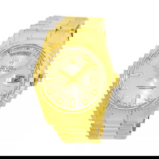 ROLEX 18K YELLOW GOLD 36MM DAY DATE PRESIDENT 118238 FACTORY DIAMONDS WARRANTY: ROLEX 18K YELLOW GOLD 36MM DAY DATE PRESIDENT 118238 FACTORY DIAMONDS WARRANTY Brand: Rolex Model: Day-Date "Diamond President" Reference No: 118238 Gender: Gent’s Movement: Handmade Swiss Chronomet