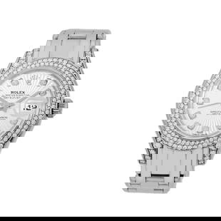 ROLEX 18K WHITE GOLD MASTERPIECE PEARLMASTER FACTORY DIAMOND 80359 BOX MINTY: ROLEX 18K WHITE GOLD MASTERPIECE PEARLMASTER FACTORY DIAMOND 80359 BOX MINTY ROLEX 18K White Gold Masterpiece Pearlmaster Factory Diamonds 80359 Pre-Owned Lady's 18K White Gold Rolex Diamond