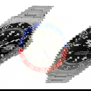 ROLEX VINTAGE ORIGINAL STAINLESS STEEL 40MM GMT MASTER PEPSI 1675 BOX WARRANTY: ROLEX VINTAGE ORIGINAL STAINLESS STEEL 40MM GMT MASTER PEPSI 1675 BOX WARRANTY ROLEX Vintage Stainless Steel 40mm "GMT Master Pepsi" 1675 Vintage Gent's Stainless Steel 40mm Rolex "GMT Master Pepsi" 1
