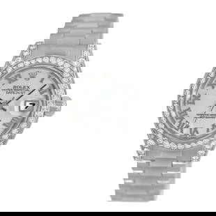 ROLEX 18K WHITE GOLD 26MM PRESIDENT FACTORY DIAMONDS 179159 BOX WARRANTY MINTY: ROLEX 18K WHITE GOLD 26MM PRESIDENT FACTORY DIAMONDS 179159 BOX WARRANTY MINTY Pre-Owned ROLEX 18K White Gold 26mm President Factory Diamond # 179159 Box Pre-Owned Lady's 18K White Gold 26mm Rolex Dia