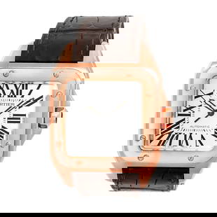 CARTIER LARGE 18K ROSE GOLD 38MM SANTOS 100 W20095Y1-2792 BOX WARRANTY: CARTIER LARGE 18K ROSE GOLD 38MM SANTOS 100 W20095Y1-2792 BOX WARRANTY CARTIER Large 18K Rose Gold 38mm Santos 100 W20095Y1-2792 Box Warranty Gent's 18K Rose Gold 38mm Cartier "Santos 100"