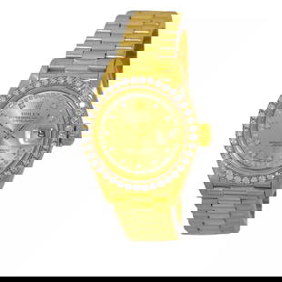 ROLEX 18K YELLOW GOLD 26MM FACTORY DIAMOND PRESIDENT 69138 WARRANTY BOX MINTY: ROLEX 18K YELLOW GOLD 26MM FACTORY DIAMOND PRESIDENT 69138 WARRANTY BOX MINTY ROLEX 18K Yellow Gold 26mm Diamond President 69138 Warranty MINTY Pre-Owned Lady's 18K Yellow Gold 26mm Rolex Diamond "Pre