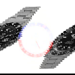 ROLEX VINTAGE STAINLESS STEEL 40MM GMT MASTER PEPSI 16750 BOX LIFETIME WARRANTY: ROLEX VINTAGE STAINLESS STEEL 40MM GMT MASTER PEPSI 16750 BOX LIFETIME WARRANTY ROLEX Vintage Stainless Steel 40mm "GMT Master Pepsi" 16750 Vintage Gent's Stainless Steel 40mm Rolex "GMT Master Pepsi"