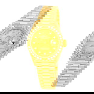 ROLEX 18K YELLOW GOLD 26MM FACTORY DIAMOND DATEJUST PRESIDENT 69268 BOX WARRANTY: ROLEX 18K YELLOW GOLD 26MM FACTORY DIAMOND DATEJUST PRESIDENT 69268 BOX WARRANTY ROLEX 18K Yellow Gold 26mm Factory Diamond Datejust President 69268 Pre-Owned Lady's 18K Yellow Gold 26mm Rolex Datejus