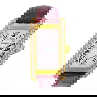 CARTIER 18K YELLOW GOLD DIAMOND TANK AMERICAN FACTORY DIAMONDS BOX WARRANTY: CARTIER 18K YELLOW GOLD DIAMOND TANK AMERICAN FACTORY DIAMONDS BOX WARRANTY CARTIER 18K Yellow Gold "Diamond Tank Americaine Factory Diamonds Box Warranty Lady's 18K Yellow Gold Cartier "Diamond Tank