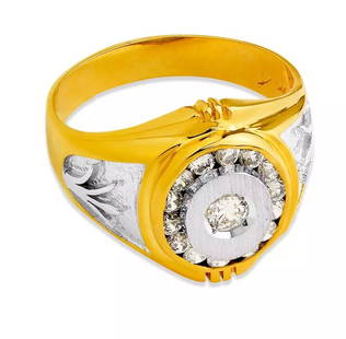NEW 14K TWO TONE GOLD MEN'S FANCY CZ RING: NEW 14K TWO TONE GOLD MEN'S FANCY CZ RING 14K Two Tone Gold Size 10 Approx. 17mm High Polished/Cubic Zirconia Weight: 8.2 Grams