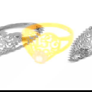 NEW 14K TWO TONE GOLD LADIES FILIGREE 15 ANOS RING: NEW 14K TWO TONE GOLD LADIES FILIGREE 15 ANOS RING 14K Two Tone Gold Size 7 Approx. 13mm Center High Polished/Diamond Cut Cubic Zirconia Weight: 2.3 Grams