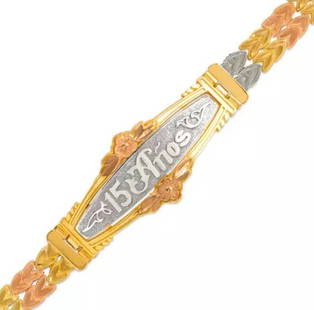NEW 14K TRI COLOR GOLD DIAMOND CUT  FACETED  BRACELET 7 mm: NEW 14K TRI COLOR GOLD DIAMOND CUT FACETED BRACELET 7 mm 14K Tricolor Gold Approx. 7mm Wide, 18mm Center High Polished/Diamond Cut Box Clasp Length : 7" Inch Weight: 12.9 Grams