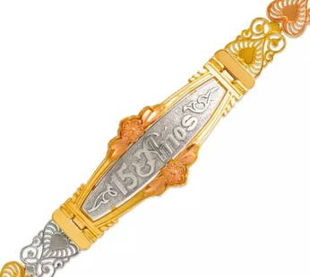 NEW 14K TRI COLOR GOLD DIAMOND CUT  FACETED  BRACELET 9 mm: NEW 14K TRI COLOR GOLD DIAMOND CUT FACETED BRACELET 9 mm 14K Tricolor Gold Approx. 9mm Wide, 18mm Center High Polished/Diamond Cut Box Clasp Length : 7" Inch Weight: 11.7 Grams