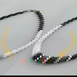 VINTAGE NAVAJO STERLING SILVER HEISHI TURQUOISE NECKLACE: VINTAGE TURQUOISE STERLING SILVER NECKLACE Vintage sterling silver Turquoise necklace with Heishi beads Measures 16" Long Measures 0.43" at it's widest Vintage, Pre-owned, in good condition, please
