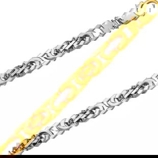 NEW 14K TWO TONE GOLD HOLLOW BYZANTINE BRACELET 10.0mm: NEW 14K TWO TONE GOLD HOLLOW BYZANTINE BRACELET 10.0mm 14K Two Tone Gold Approx. 100 Gauge (10.0mm Wide) High Polished Hollow Lobster Lock Length : 21.7 Weight: 21.7 Grams