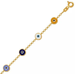 NEW 14K YELLOW GOLD EVIL EYE BRACELET 6mm: NEW 14K YELLOW GOLD EVIL EYE BRACELET 6mm 14K Yellow Gold Approx. 6.0mm Wide High Polished Enamel Spring Lock Length : 7" Inch Weight: 2.2 Grams