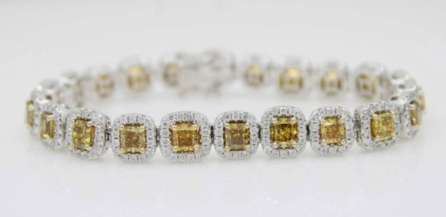 GIA HANA 18K WHITE GOLD 8.74 TCW NATURAL YELLOW RADIANT DIAMOND TENNIS BRACELET: GIA HANA 18K WHITE GOLD 8.74 TCW NATURAL YELLOW RADIANT DIAMOND TENNIS BRACELET GIA HANA 18K WHITE GOLD 8.74 TCW NATURAL YELLOW RADIANT DIAMOND TENNIS BRACELET Description GIA Hana 18k White Gold