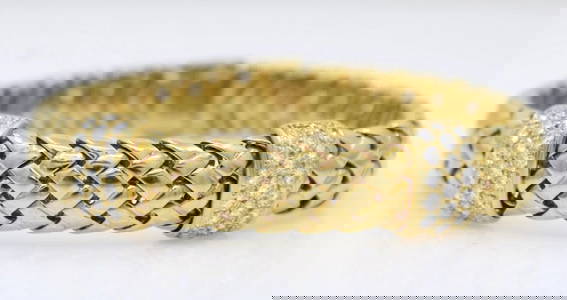 TIFFANY & CO. 18K YELLOW GOLD VANNERIE NATURAL DIAMOND WOVEN BRACELET 52.7GR
